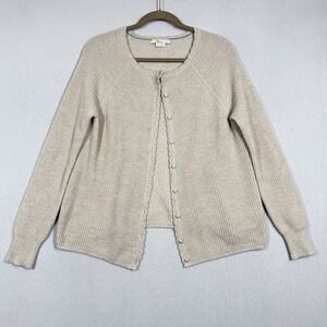 Boden Sweater Women 8 Wool Alpaca Blend Cardigan Scalloped Trim Ribbed Cozy Soft